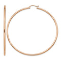 14k Rose Gold Polished 2x65mm Lightweight Tube Hoop Earrings