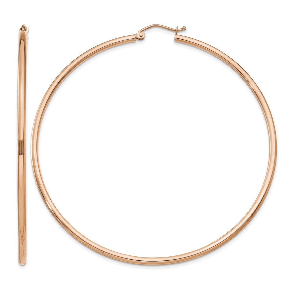 14k Rose Gold Polished 2x65mm Lightweight Tube Hoop Earrings