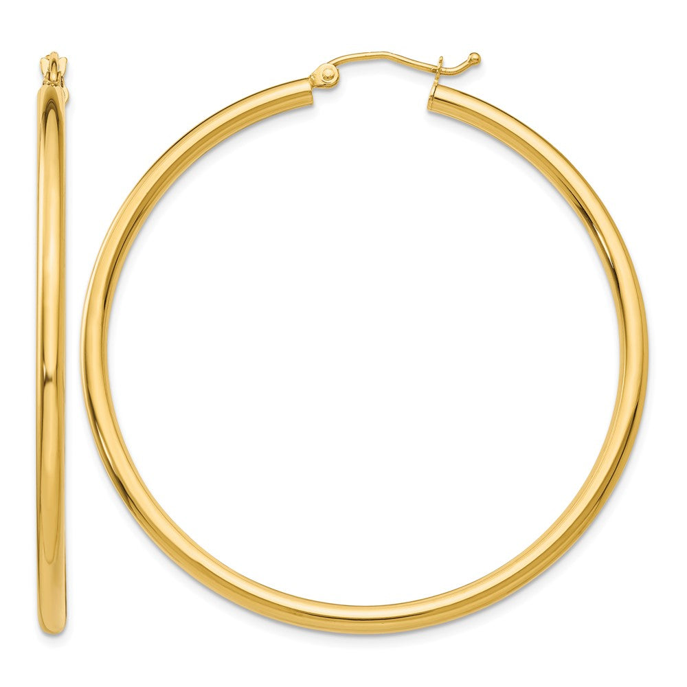 14K Polished 2.5mm Lightweight Tube Hoop Earrings