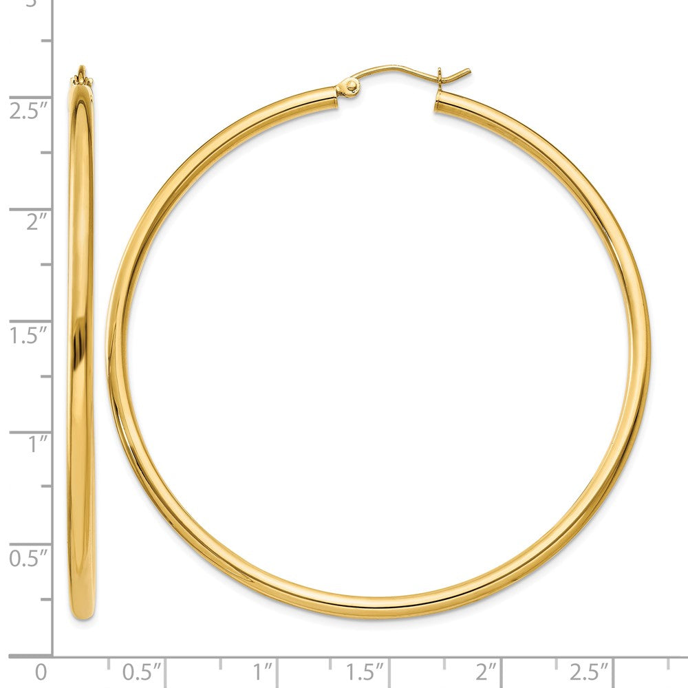 14K Polished 2.5mm Lightweight Tube Hoop Earrings
