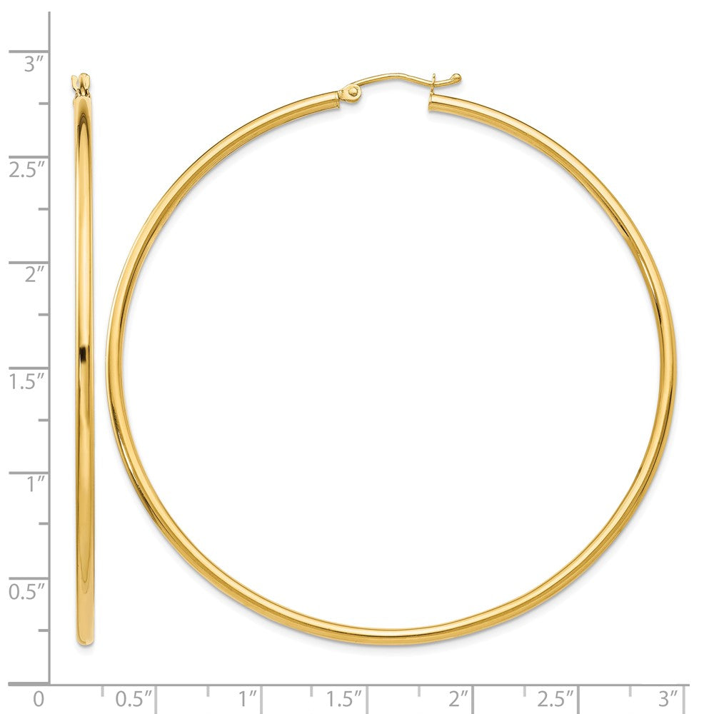 14K Polished 2.5mm Lightweight Tube Hoop Earrings