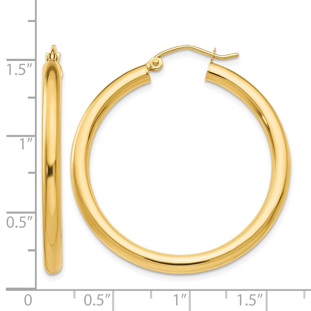 14K Polished 3mm Lightweight Tube Hoop Earrings