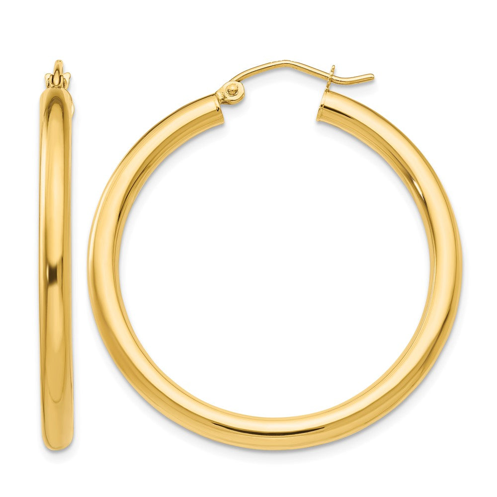 14K Polished 3mm Lightweight Tube Hoop Earrings