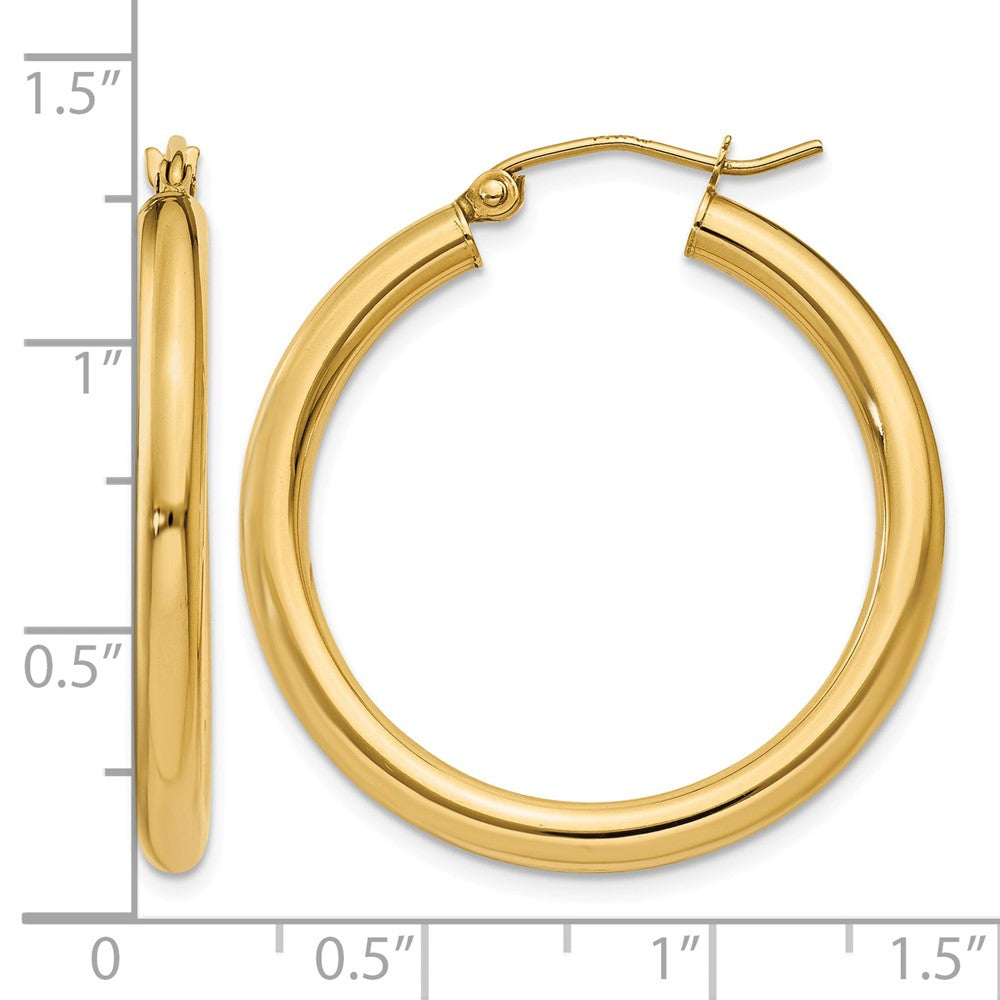 14K Polished 3mm Tube Hoop Earrings