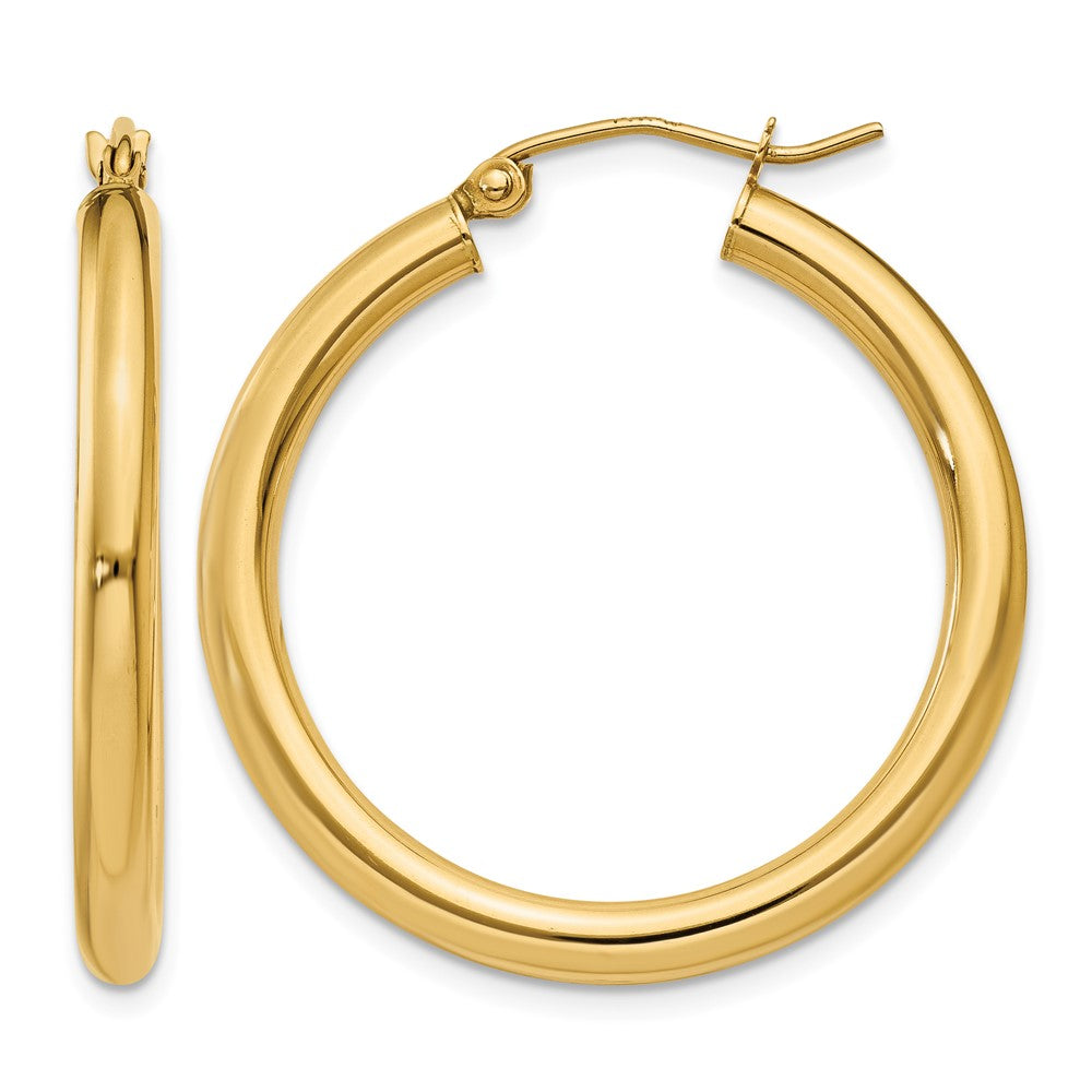 14K Polished 3mm Tube Hoop Earrings