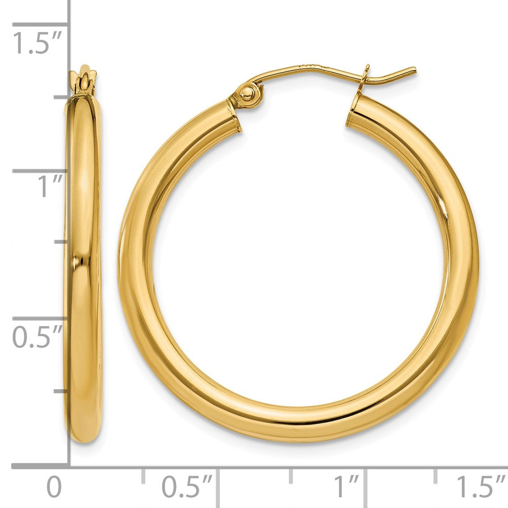 14K Polished 3mm Lightweight Tube Hoop Earrings