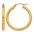 14K Polished 3mm Lightweight Tube Hoop Earrings