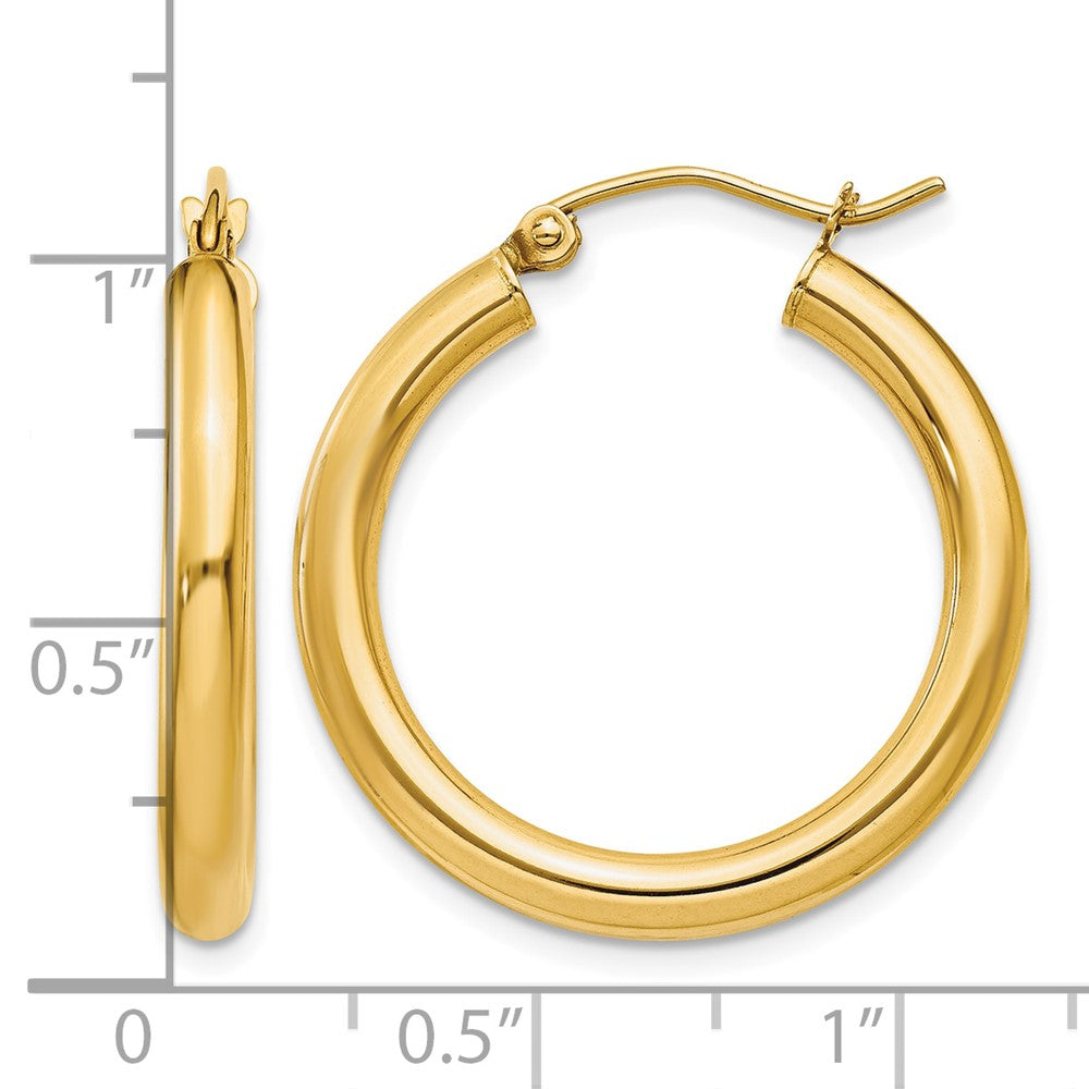 14k Polished 3mm Lightweight Tube Hoop Earrings