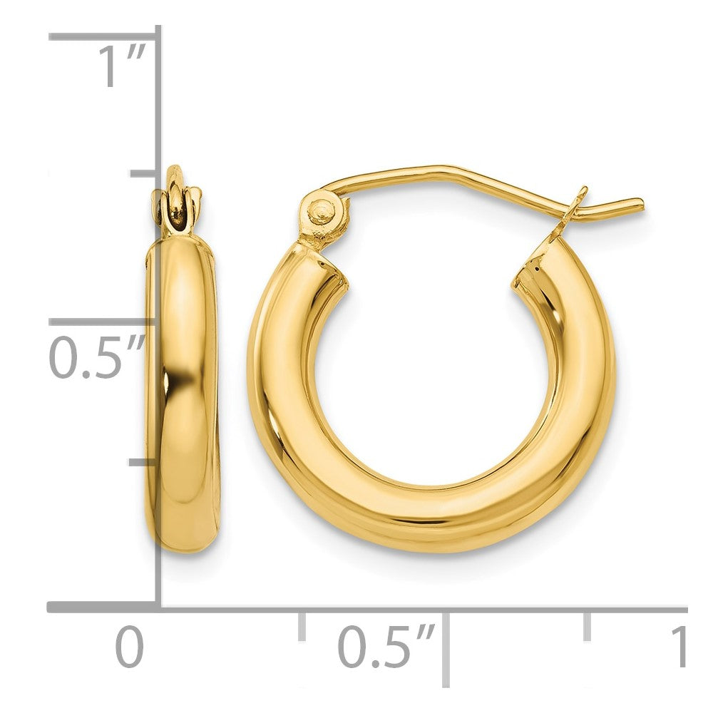 14K Polished 3mm Tube Hoop Earrings