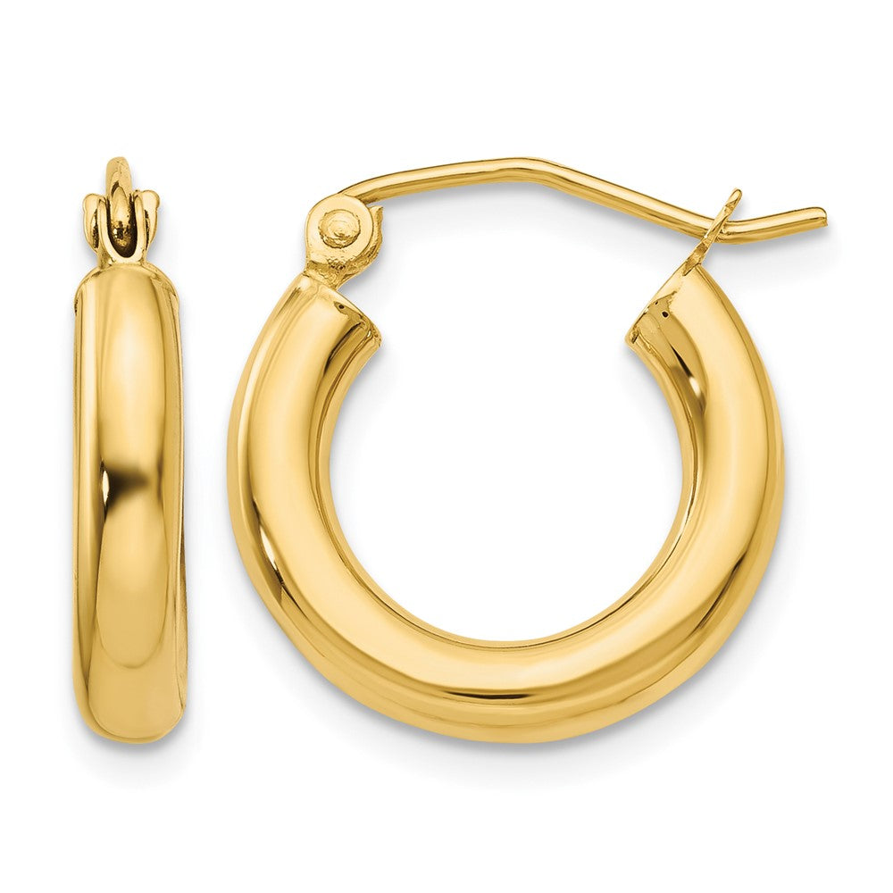 14K Polished 3mm Tube Hoop Earrings