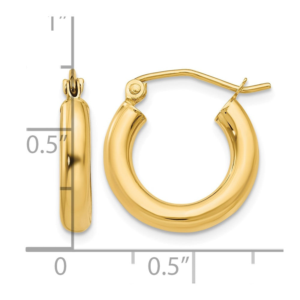 14k Polished 3mm Lightweight Tube Hoop Earrings