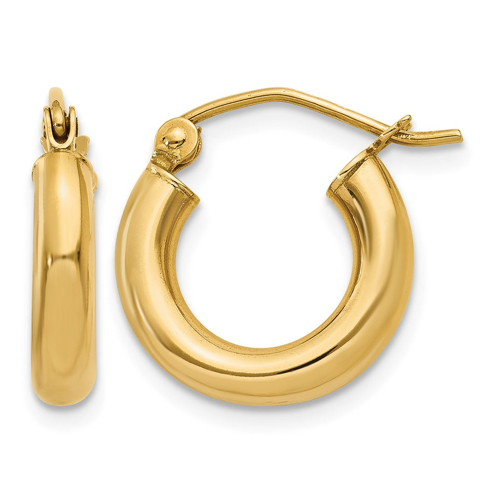 14K Polished 3mm Tube Hoop Earrings