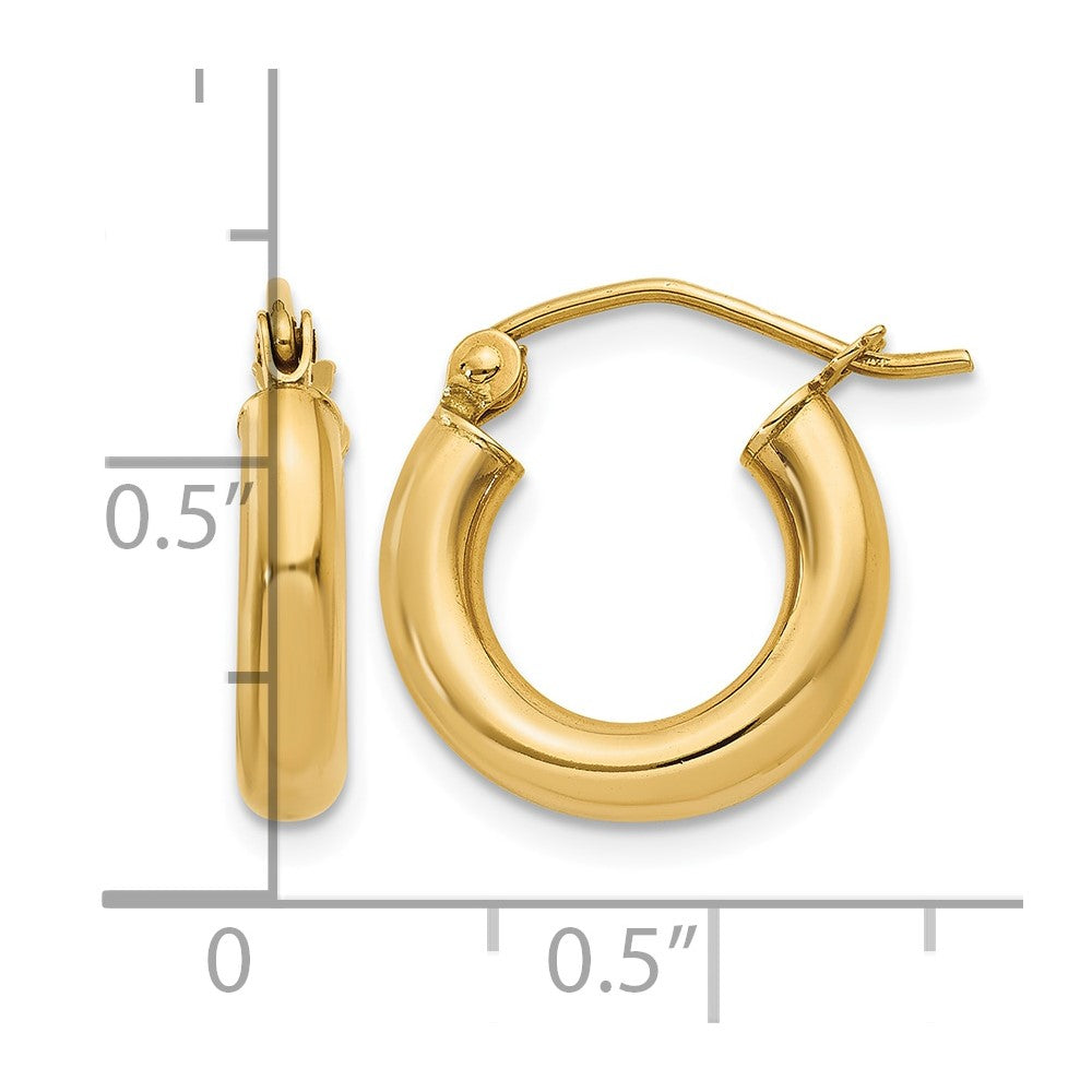 14k Polished 3mm Lightweight Tube Hoop Earrings