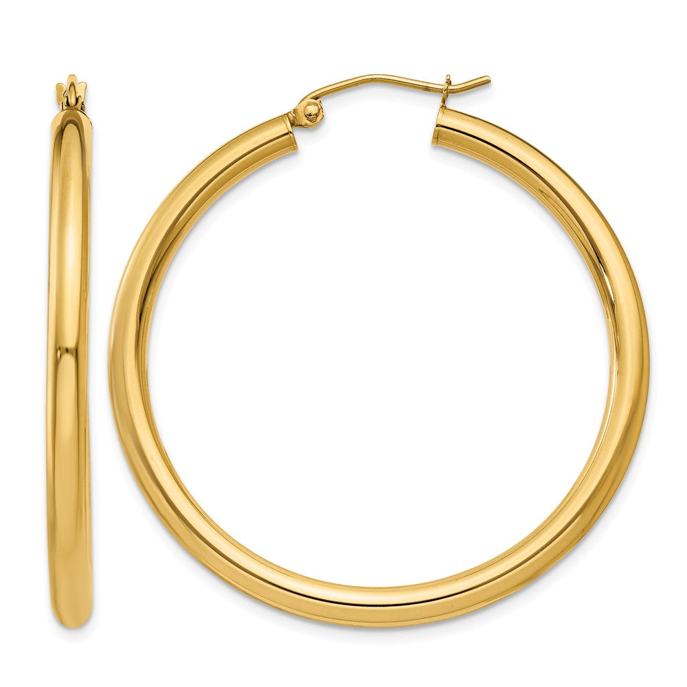 14K Polished 3mm Lightweight Tube Hoop Earrings