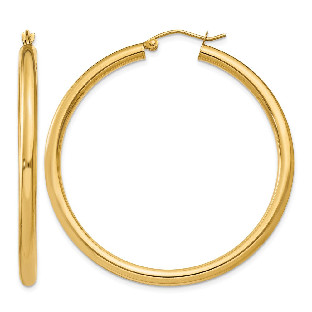 14K Polished 3mm Tube Hoop Earrings