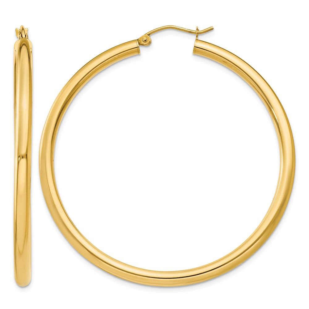 14K Polished 3mm Tube Hoop Earrings