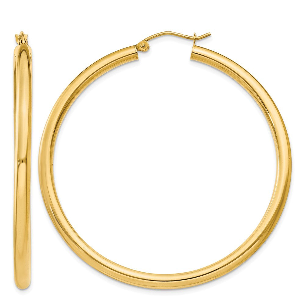 14K Polished 3mm Lightweight Tube Hoop Earrings