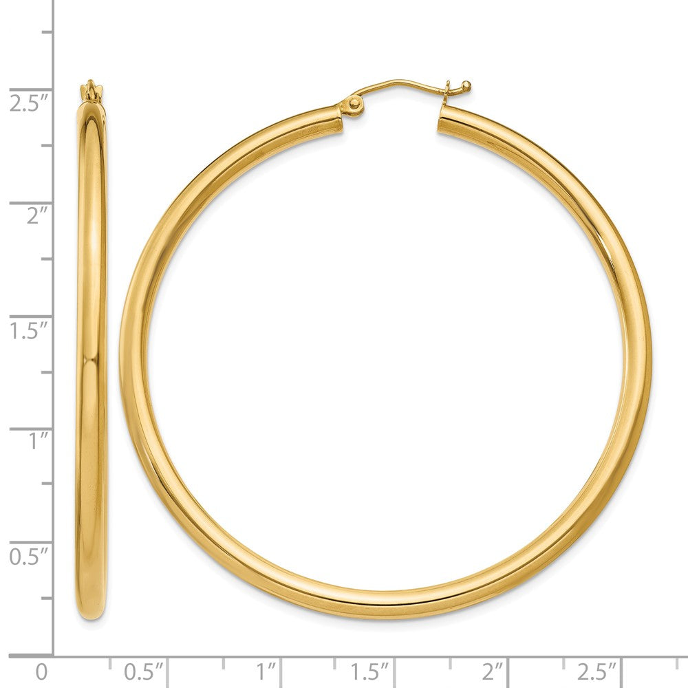 14K Polished 3mm Lightweight Tube Hoop Earrings
