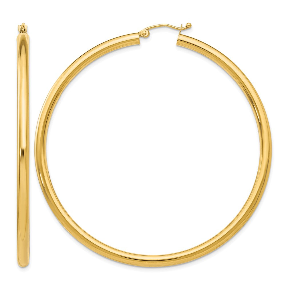 14K Polished 3mm Lightweight Tube Hoop Earrings