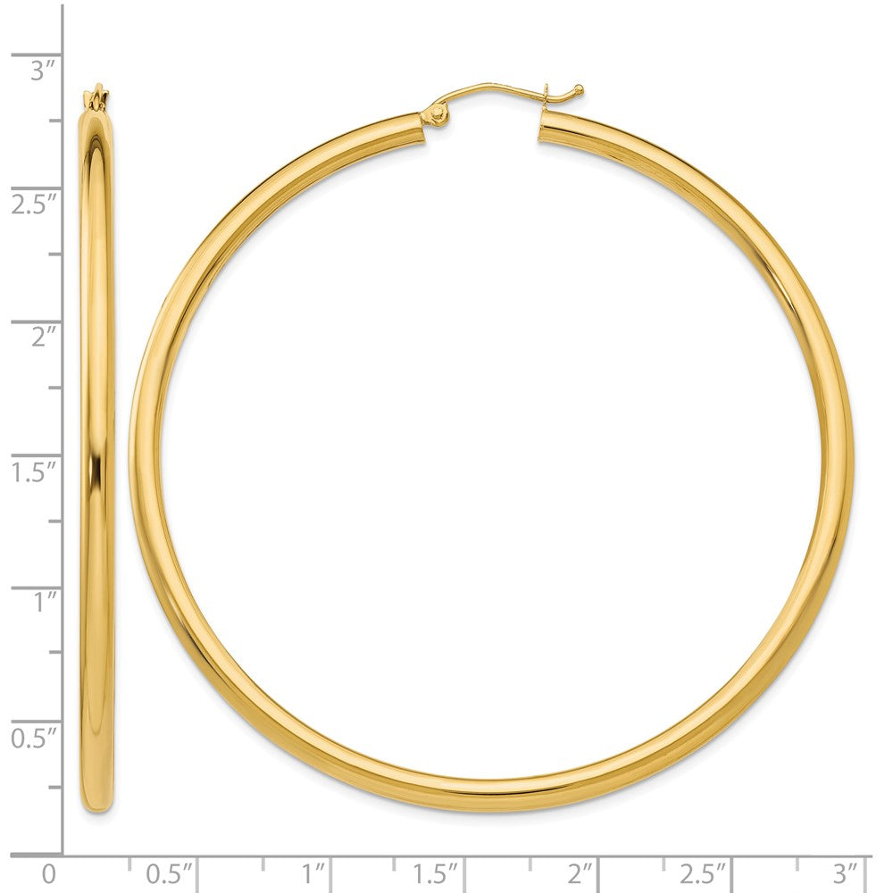 14K Polished 3mm Tube Hoop Earrings