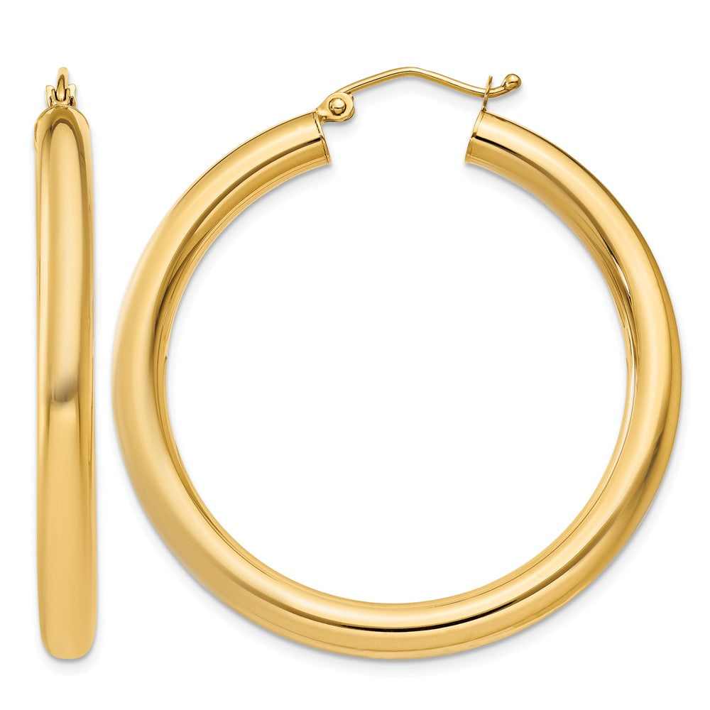 14K Polished 4mm Lightweight Tube Hoop Earrings