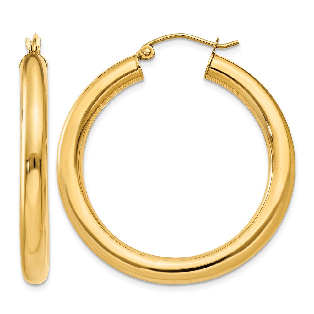 14K Polished 4mm Tube Hoop Earrings