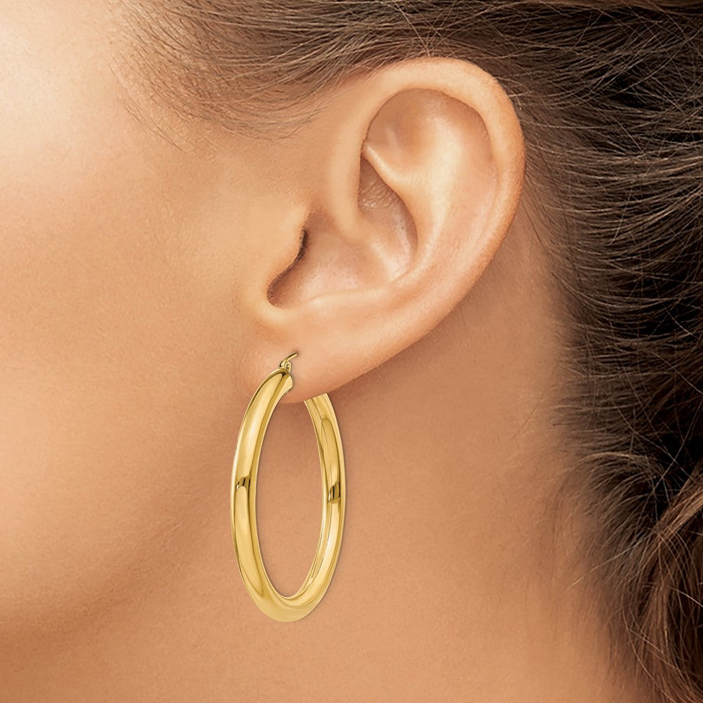 14K Polished 4mm Tube Hoop Earrings