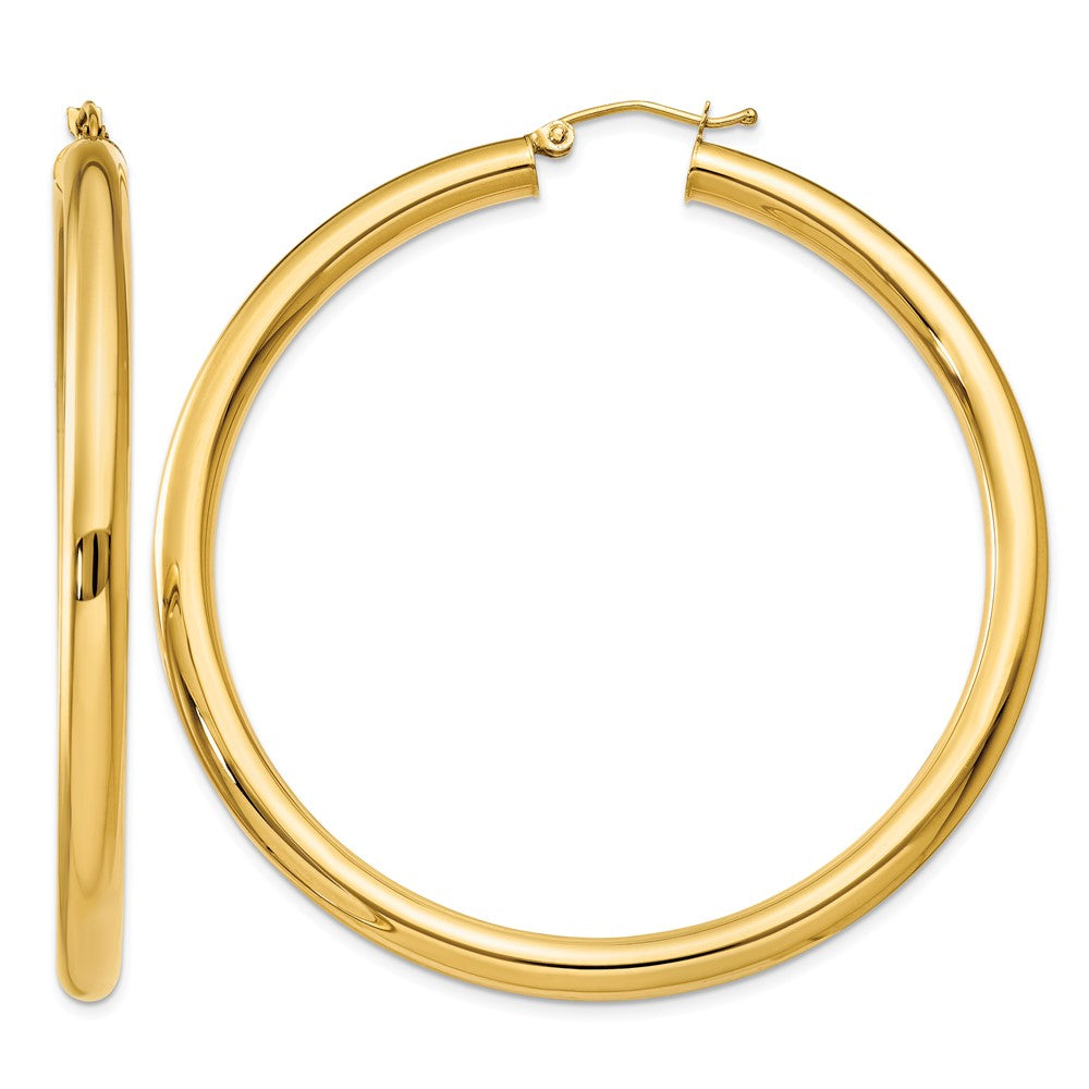 14K Polished 4mm Lightweight Tube Hoop Earrings