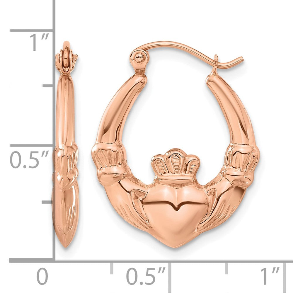 14k Rose Gold Polished Claddagh Hoop Earrings