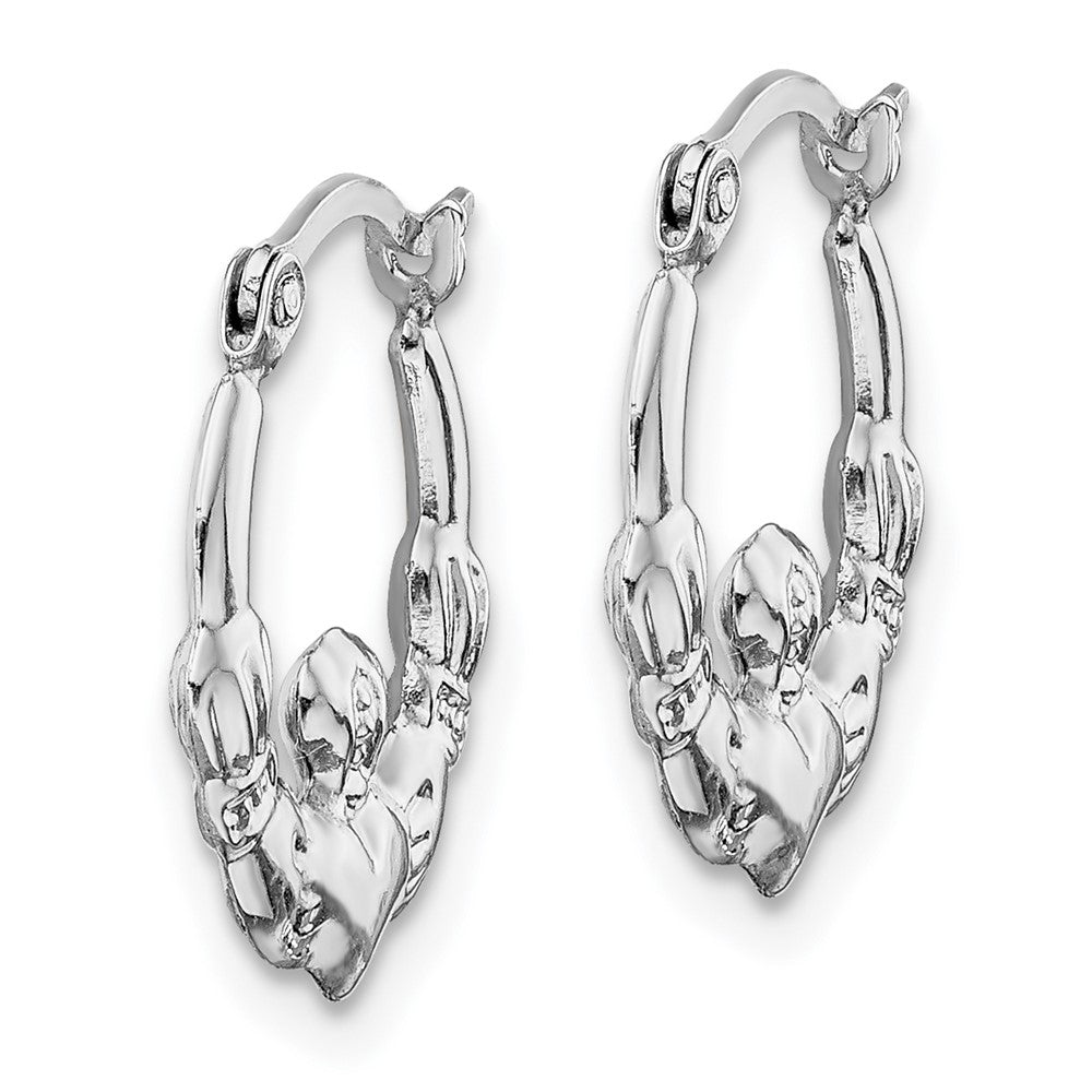 14k White Gold Claddagh Hoop Earrings