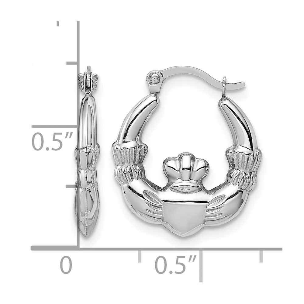 14k White Gold Claddagh Hoop Earrings