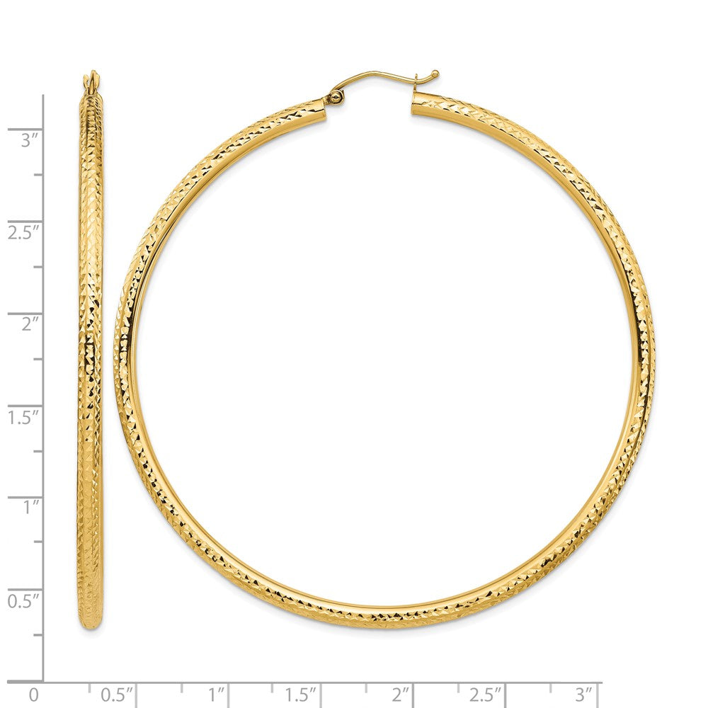 14k Lightweight 3mm Diamond-cut Hoop Earrings