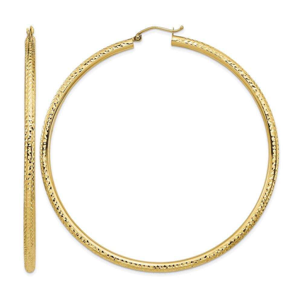 14k Lightweight 3mm Diamond-cut Hoop Earrings
