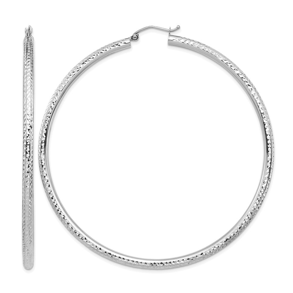 14k White Gold Lightweight 3mm Diamond-cut Hoop Earrings