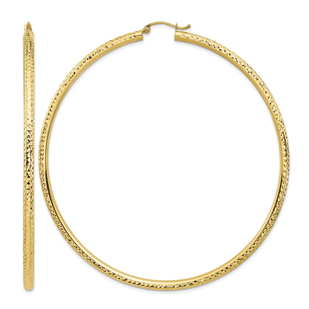 14k Lightweight 3mm Diamond-cut Hoop Earrings