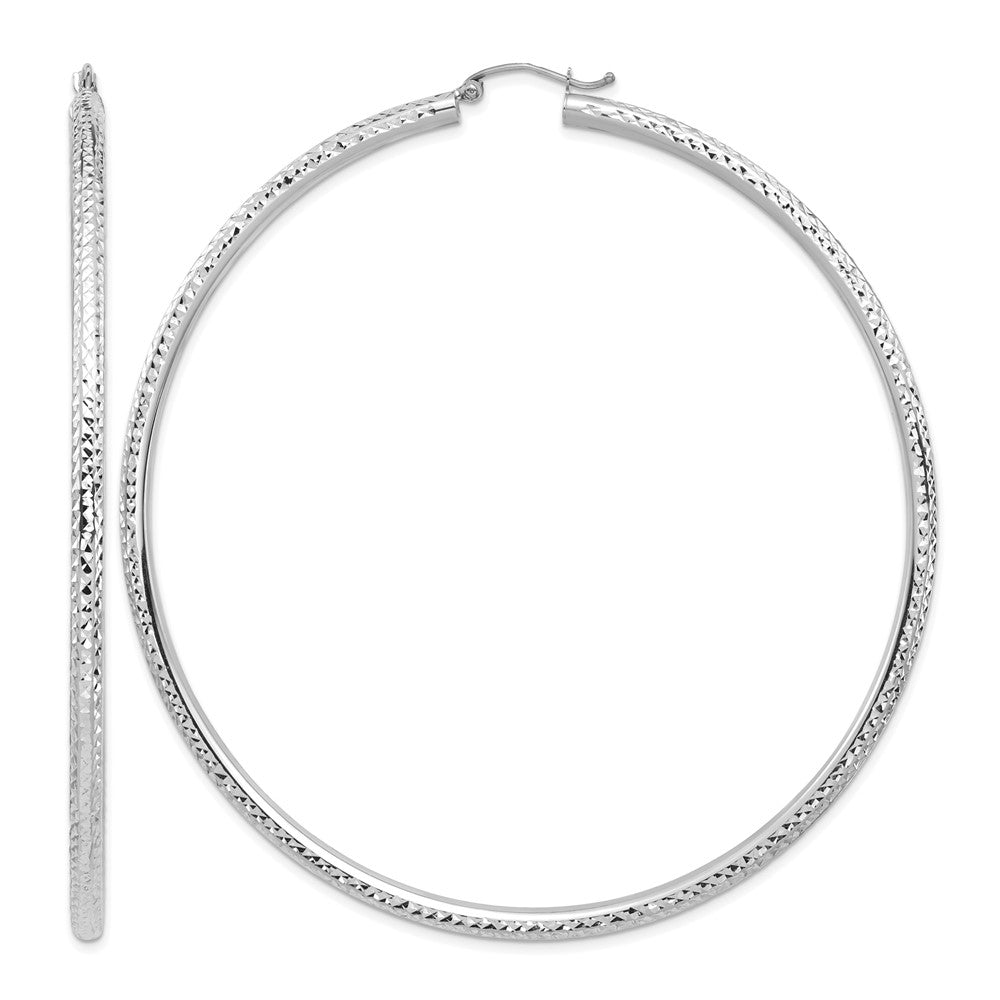 14k White Gold Lightweight 3mm Diamond-cut Hoop Earrings