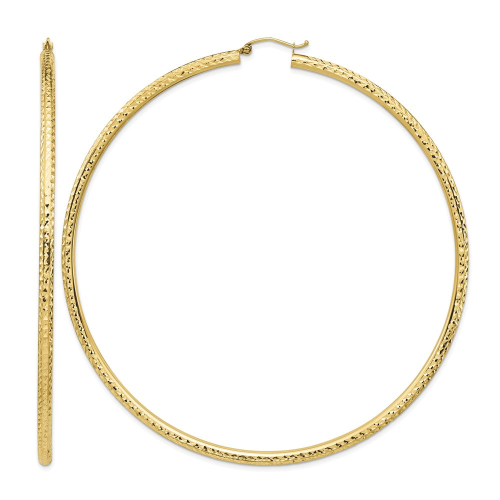 14k Lightweight 3mm Diamond-cut Hoop Earrings