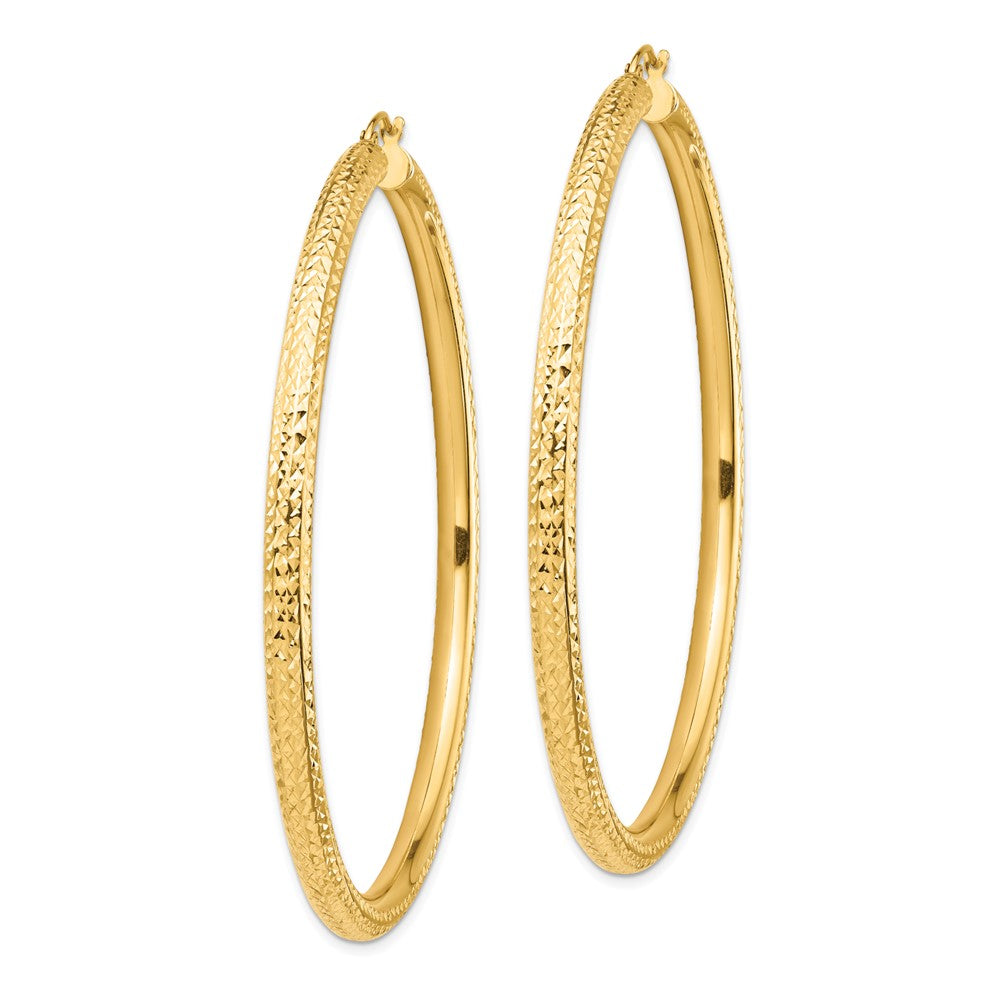 14k Diamond-cut 4x70mm Lightweight Tube Hoop Earrings
