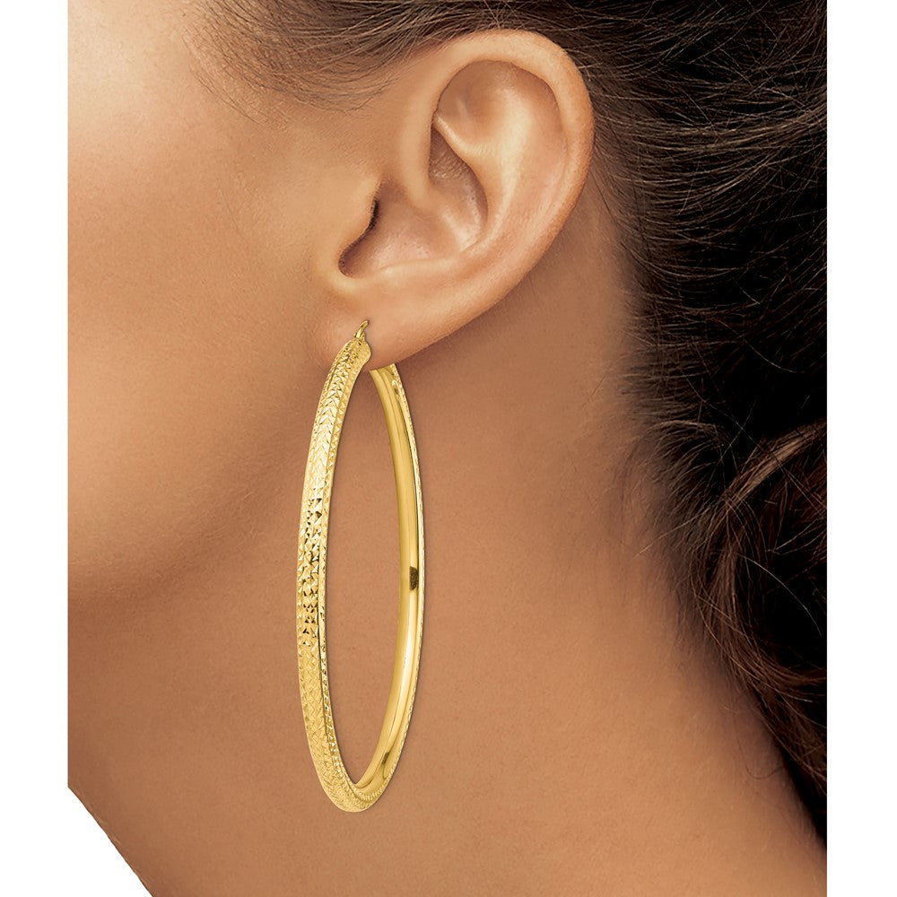 14k Diamond-cut 4x70mm Lightweight Tube Hoop Earrings