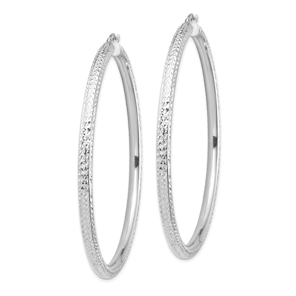 14k White Gold Diamond-cut 4x70mm Lightweight Tube Hoop Earrings