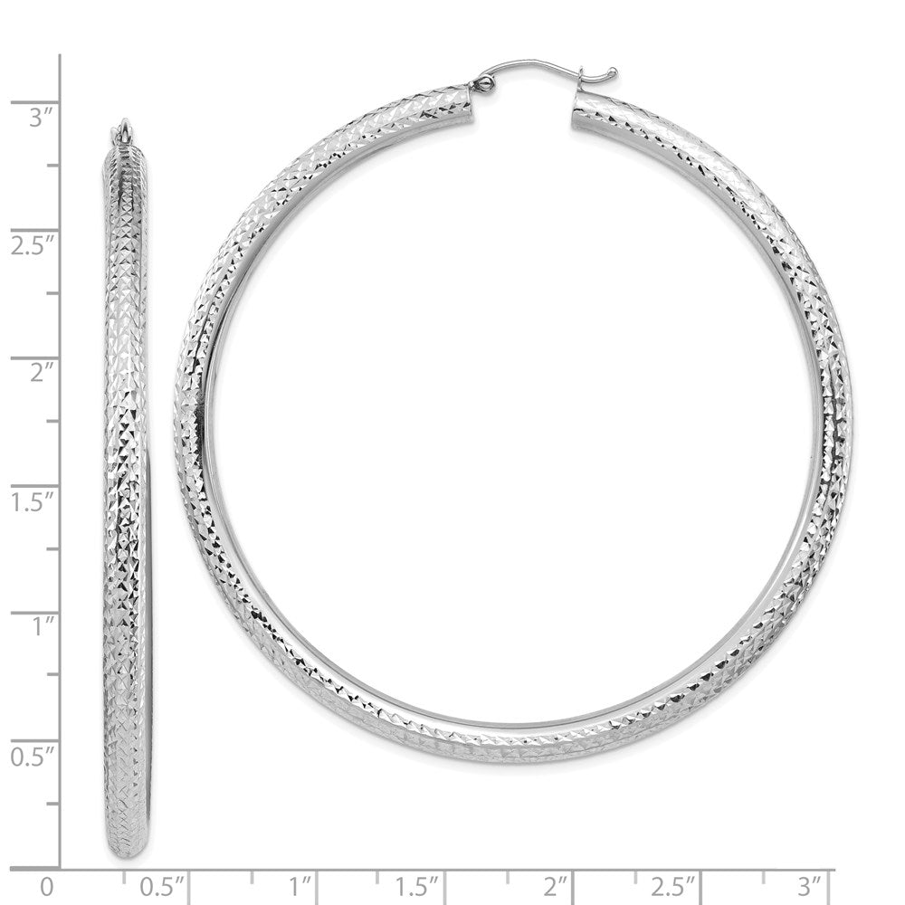 14k White Gold Diamond-cut 4x70mm Lightweight Tube Hoop Earrings