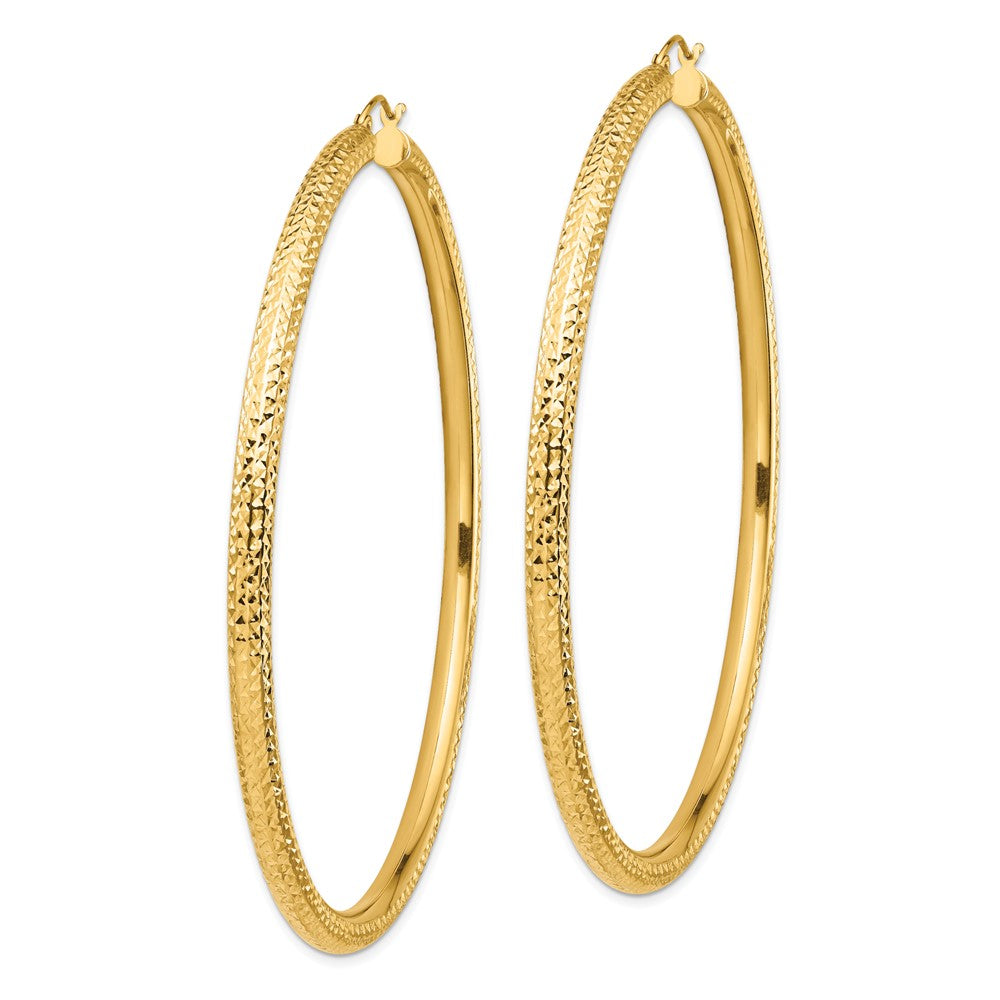 14k Diamond-cut 4x80mm Lightweight Tube Hoop Earrings