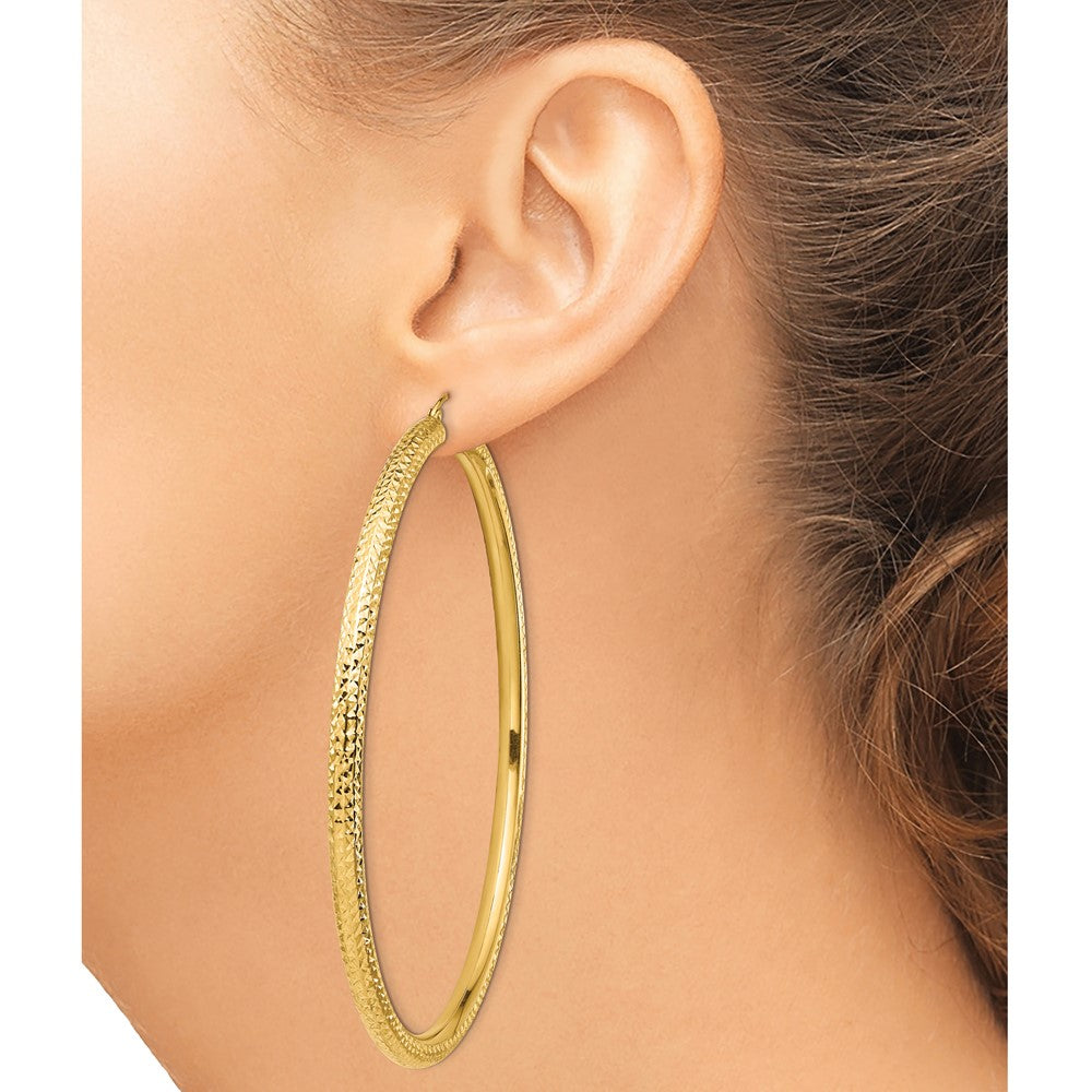 14k Diamond-cut 4x80mm Lightweight Tube Hoop Earrings