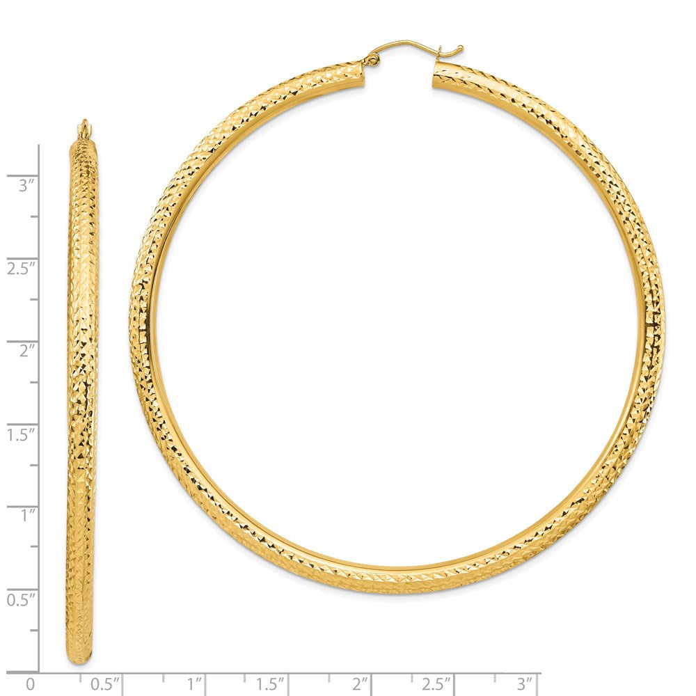 14k Diamond-cut 4x80mm Lightweight Tube Hoop Earrings