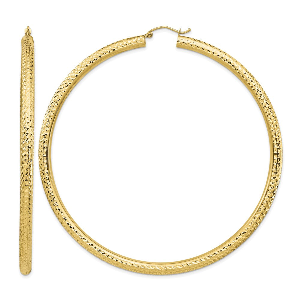 14k Diamond-cut 4x80mm Lightweight Tube Hoop Earrings