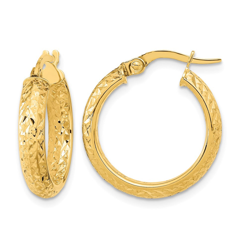 14K Polished and Diamond-cut Inside and Out Fancy Hoop Earrings
