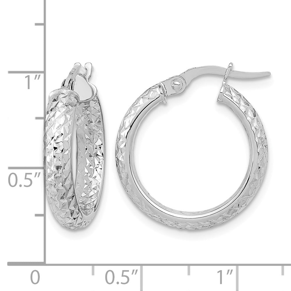 14K White Gold Polished and Diamond-cut Inside and Out Fancy Hoop Earrings