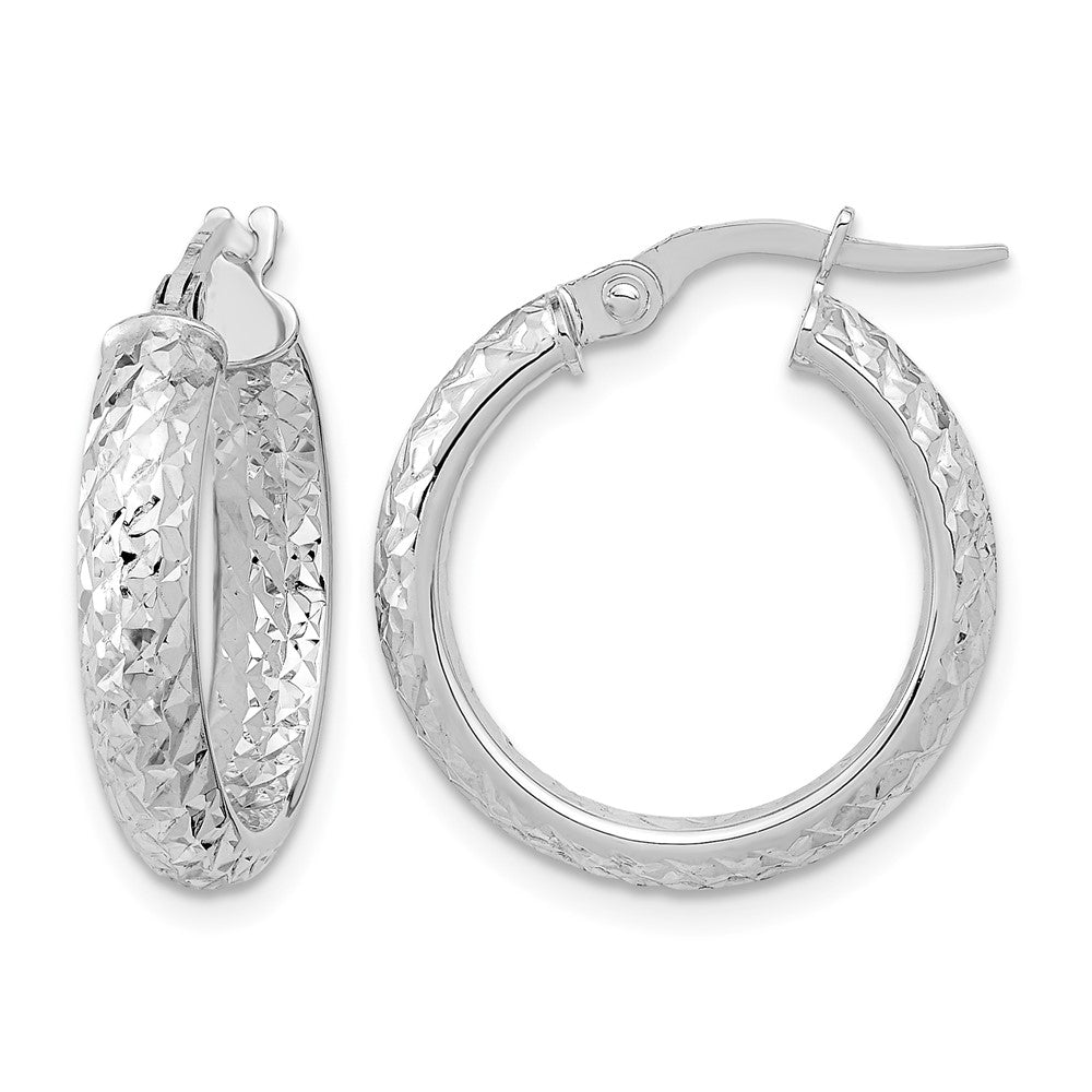 14K White Gold Polished and Diamond-cut Inside and Out Fancy Hoop Earrings