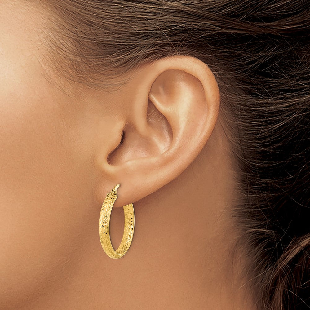 14K Polished and Diamond-cut Inside and Out Fancy Hoop Earrings