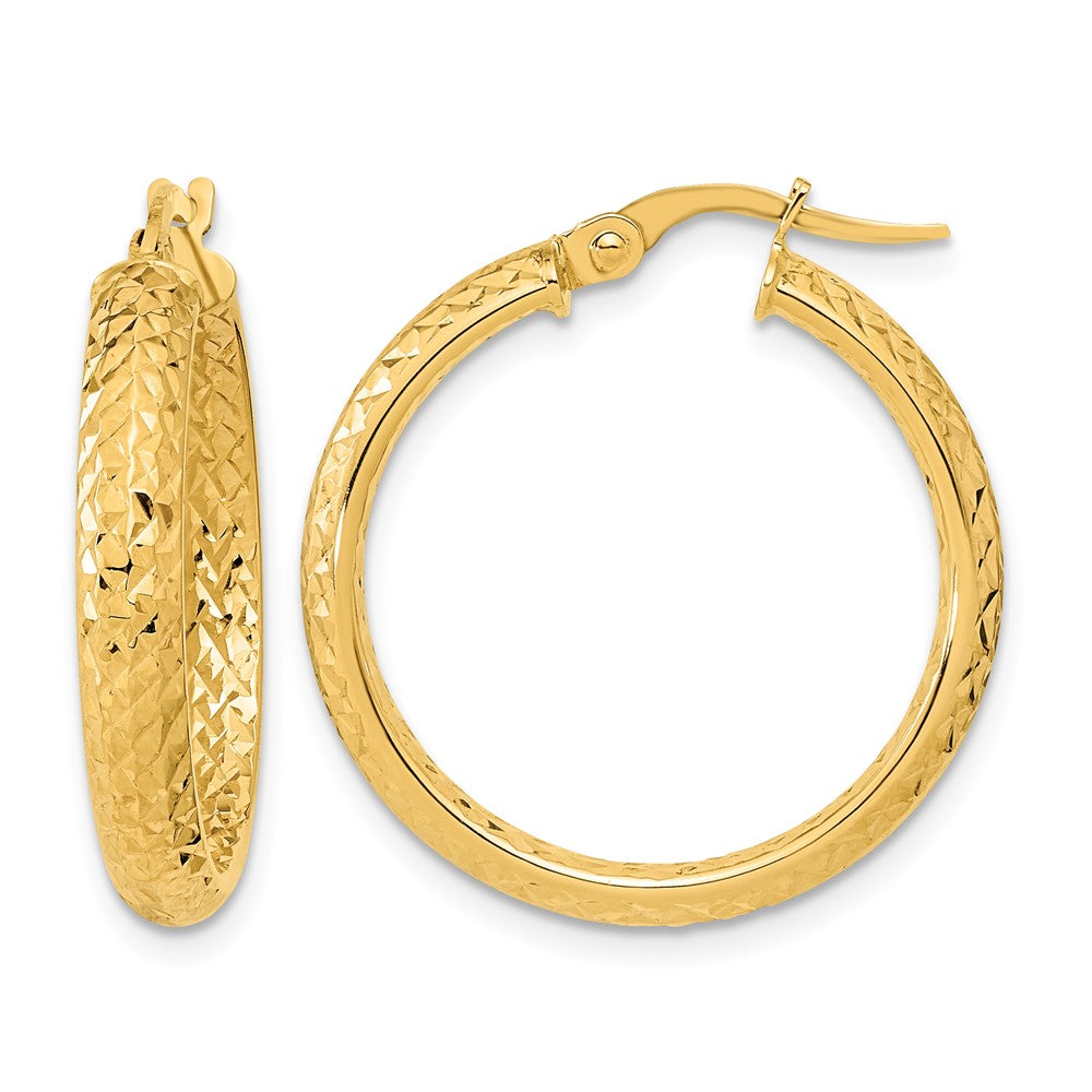 14K Polished and Diamond-cut Inside and Out Fancy Hoop Earrings
